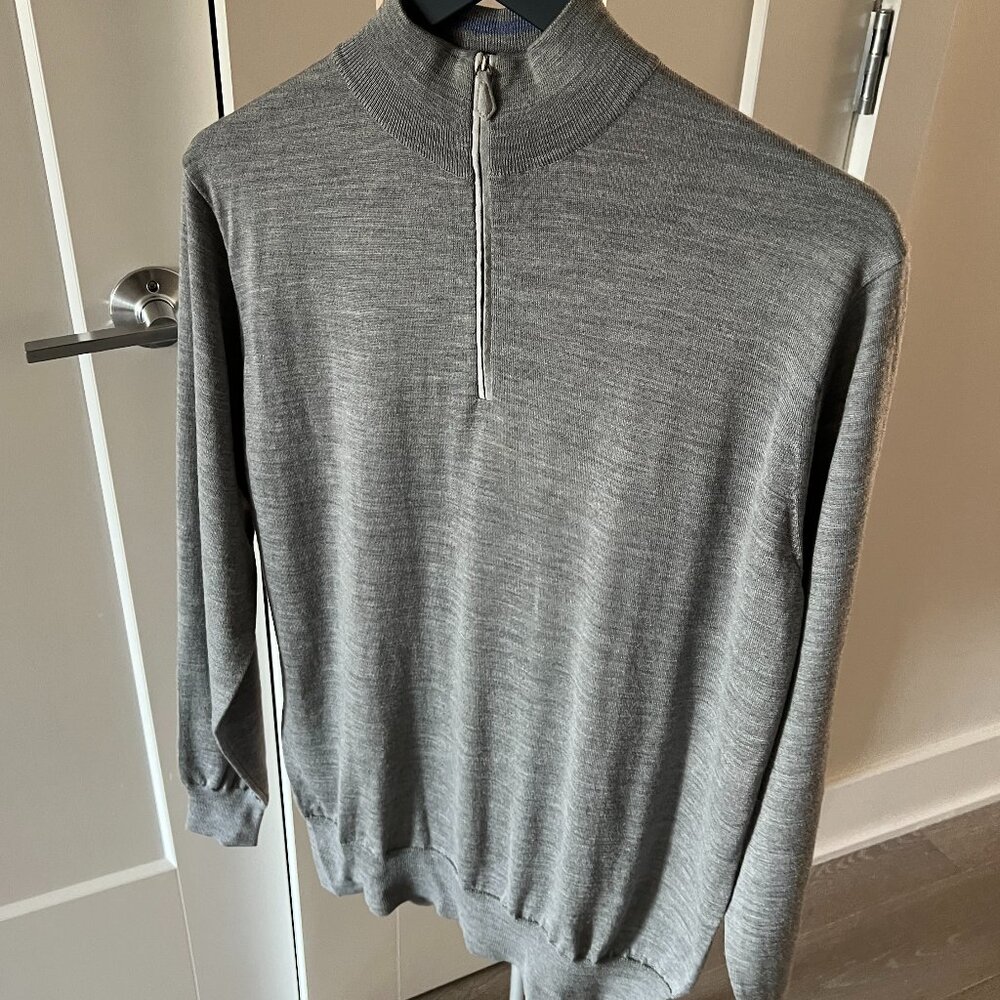 Peter Millar Collection - Heather Grey Wool Blend Quarter Zip (Size Medium)